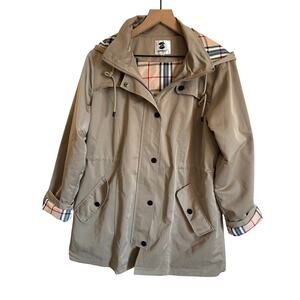 Saphirose Tan Utility Trench Coat Jacket with Plaid Lining, Size M